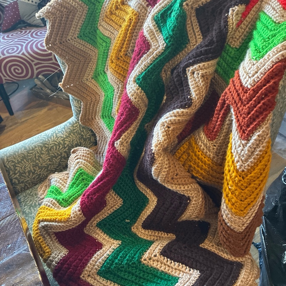 Colorful Chevron Knit Blanket 42X51 Vintage handmade